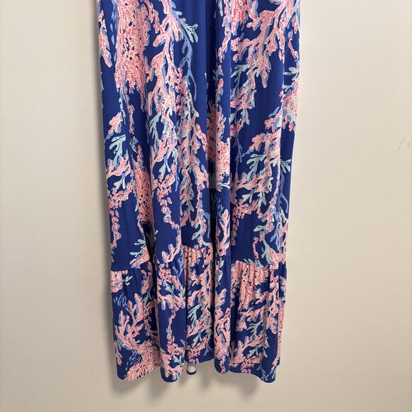 Lilly Pulitzer Dress Womens Large Blue Madsen Midi Swim On Over Coral Print NWT - Picture 8 of 14
